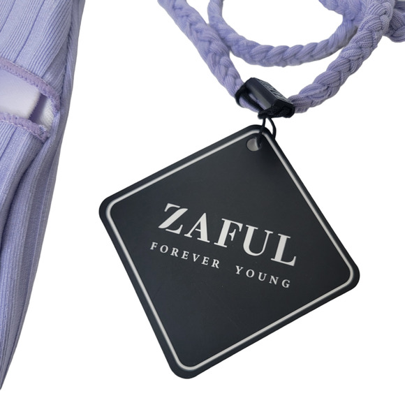 NWT Zaful Deep V Ribbed Swimsuit Sexy One Piece Lilac Pastel Medium Open Back - Picture 7 of 10